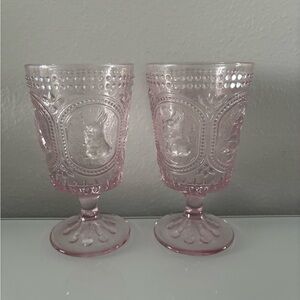 Set of 2 Pink Easter Bunny Hobnail Victorian Goblets Glasses